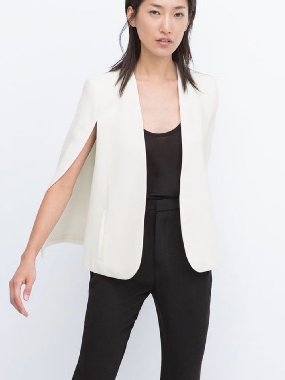 Zara Women's White Cape Sleeve Blazer - Modern Tailored Coat